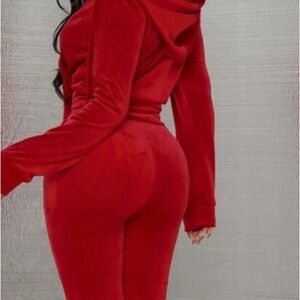 Women's Red Velour Joggers